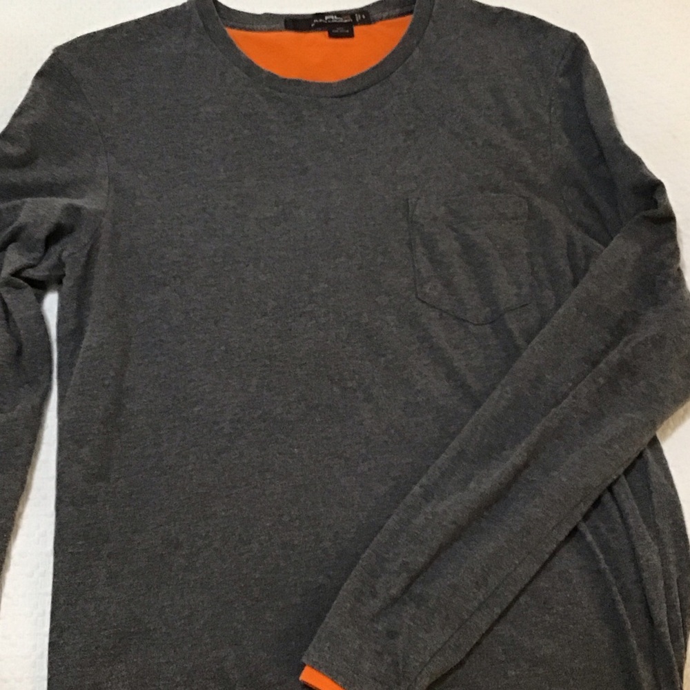 RLX Ralph Lauren Dark Gray Long-Sleeve Crewneck with Orange Trim